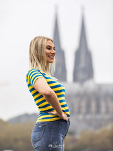 Laden Sie das Bild in den Galerie-Viewer, Ringelshirt Blau-Gelb Merinowolle